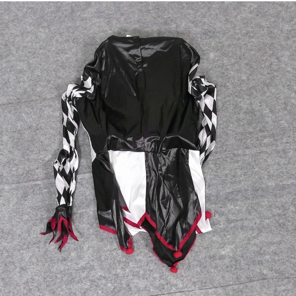 Sinister Jester Costume Kids XL 14-16 Skeleton Harlequin Black White
